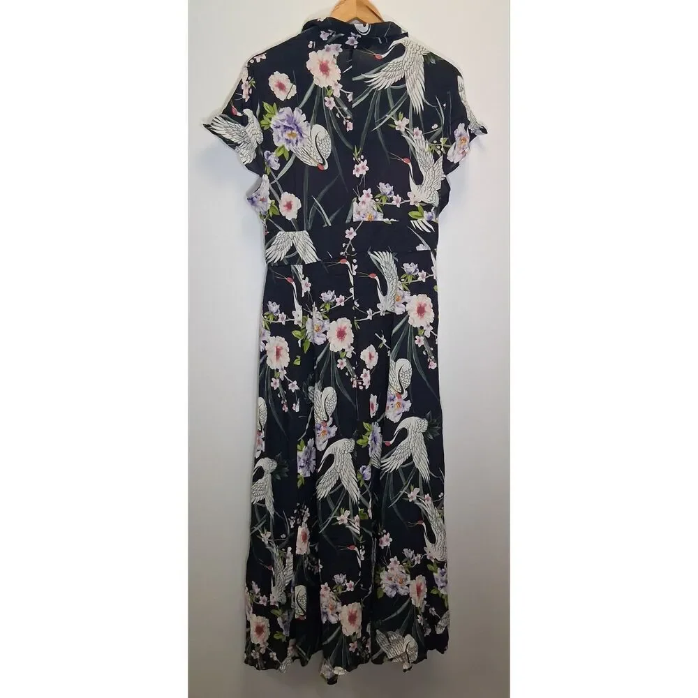 Zara collection womens medium long boho resort maxi dress blue floral beach